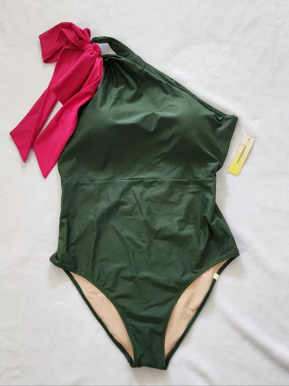 Summersalt‎ The Bow-Shoulder Ruched Sidestroke Swimsuit